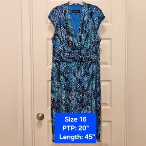 Black Label by Evan-Picone Cap Sleeve Multi-Color Midi Dress, EUC, Size 16